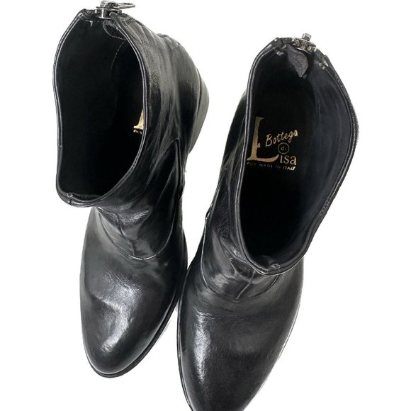 La Bottega di Lisa Black Leather Ankle Boots, back zip size EU 37 Made in Italy - Picture 7 of 8